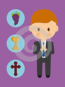 Cross cup grapes boy kid cartoon icon. Vector graphic