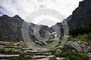 Cross on the Czarny Staw lake in Tatra Mountains