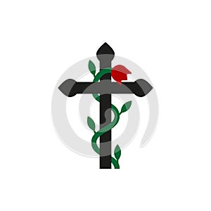 Cross decorated with a flower. Vector illustration