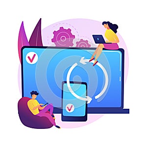 Cross-device syncing abstract concept vector illustration.