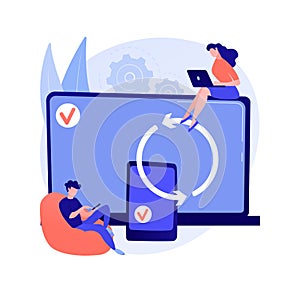 Cross-device syncing abstract concept vector illustration.