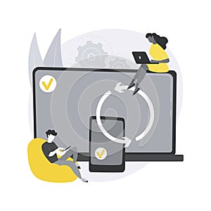 Cross-device syncing abstract concept vector illustration.