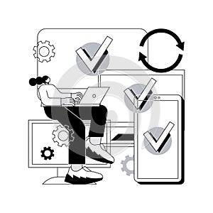 Cross-device syncing abstract concept vector illustration.