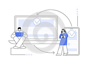 Cross-device syncing abstract concept vector illustration.