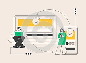 Cross-device syncing abstract concept vector illustration.