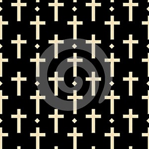 Cross with diamonds pattern seamless in simple style vector illustration. Yellow on black