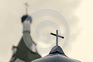 Cross on the dome of the church. concept of religiosity and faith in god