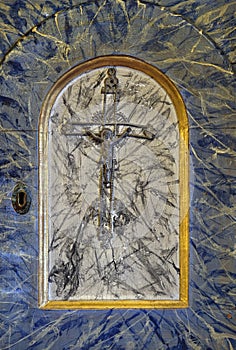 Cross, door of tabernacle on the altar in the Church of the Saint Barbara in Velika Mlaka, Croatia