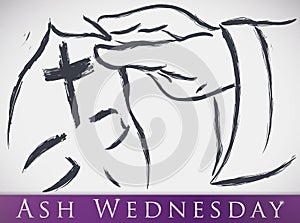 Cross Drawn in the Forehead of Parishioner for Ash Wednesday, Vector Illustration