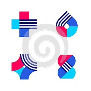 Cross, drop and DNA. Set of abstract medical or pharmacy logo