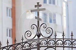 Cross on the fence of Church of the Holy Martyrs Faith, Hope, Ch