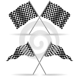 Cross Finish Flags with shadow Isolated on a White Background. Start flag Formula 1. Stock vector i