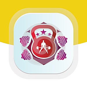 Cross-fit gym training with dumbbell icon. Physical fitness vector logo design