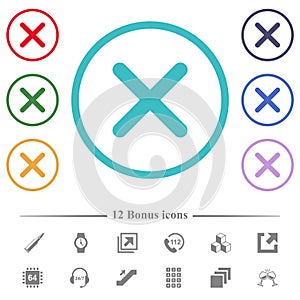 Cross flat color icons in circle shape outlines