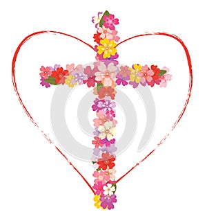 Cross with flowers and heart