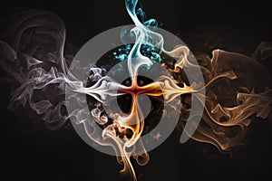 Cross Fumes Smoke Black Background. Generative AI photo