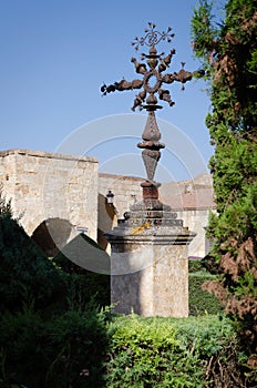 Cross in the gardens of Plaza de Amayuelas at the back of the Cathedral of Ciudad Rodrigo, Salamanca, Spain photo