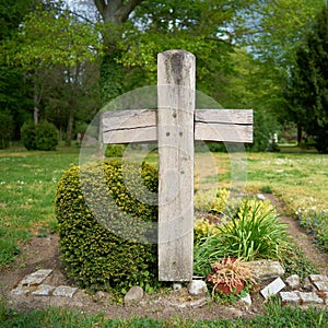 Cross on a grave in the cemetery