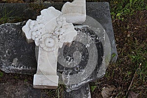 Cross in a graveyard. Irish cultur. Cross on a tomb.