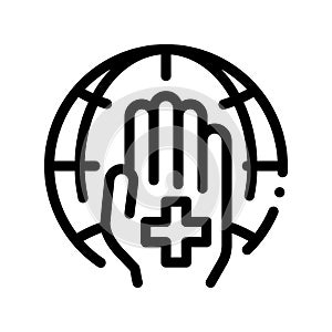 Cross On Hand Palm Planet Vector Thin Line Icon