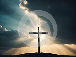 cross on the hill. Christian concept. Ai generated