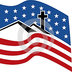 cross on hill with stars stripes