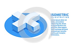 Cross icon. Isometric template for web design in flat 3D style. Vector illustration