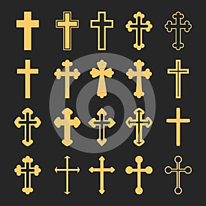 Cross icons set. Decorated crosses signs or symbols. Vector