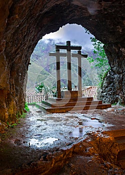 Cross inside the Holy Cave of Covadonga