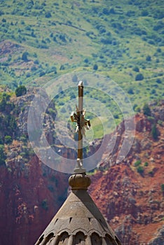 Cross or khach of Surb Astvatsatsin Church of Noravank complex in Vayots Dzor Province, Armenia