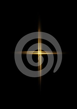 Cross of light, shiny Cross with golden frame symbol of christianity. Symbol of hope and faith. Vector illustration isolated