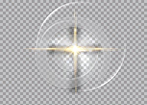 Cross of light, shiny Cross with golden frame symbol of christianity. Symbol of hope and faith. Vector illustration isolated