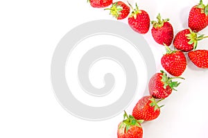 Cross lines of red ripe strawberry on white background