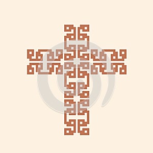 Cross logo. Religious symbol. Christian sign with ornamental pattern.