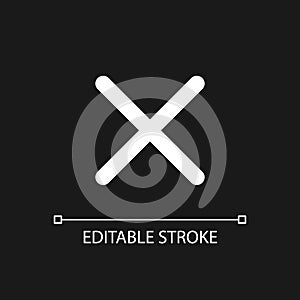Cross mark pixel perfect white linear ui icon for dark theme