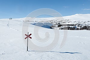 Cross mark and ski track
