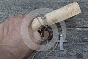 Cross and medieval scrolls. photo