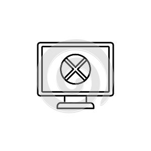 cross on the monitor line icon. Element of cyber security icon for mobile concept and web apps. Thin line cross on the monitor