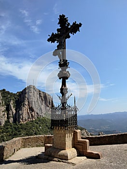 Cross on the mountain at Monserrat Monastery