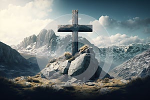 Cross in mountains