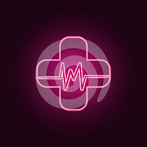 cross and palpitations icon. Elements of Medicine in neon style icons. Simple icon for websites, web design, mobile app, info