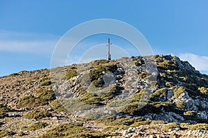 Cross on the pike of mountain in Spain, mountain Montseny