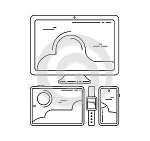 Cross-platform Vector Icons Illustration. Cross Platforming Devices. Smart Tablet, Smartphone, Watch, Desktop with Single