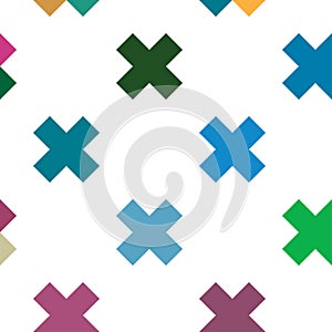 Cross, plus sign geometric seamlessly repeatable pattern, background, texture. Colorful, vivid, vibrant background illustration