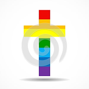 Cross in rainbow flag, symbol LGBT