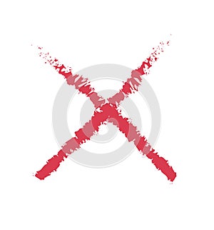 Cross red grunge mark hand drawn isolated on white background vector illustration