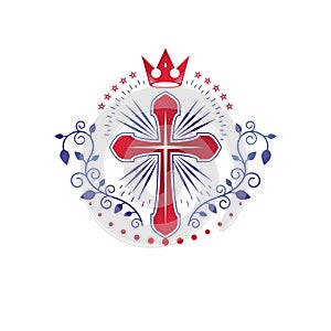 Cross Religious graphic emblem created using monarch crown and f