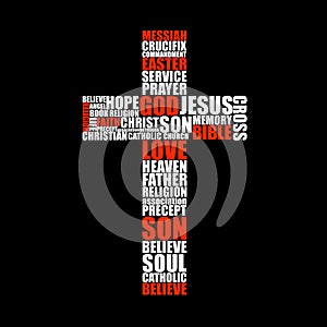 Cross of religious words. Christian Symbol