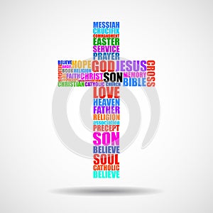 Cross of religious words. Christian Symbol