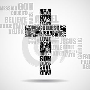 Cross of religious words. Christian Symbol photo